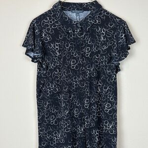 NWT Adrianna Papell Black/Cream Bubble Circles Flutter Sleeves Blouse; Size M